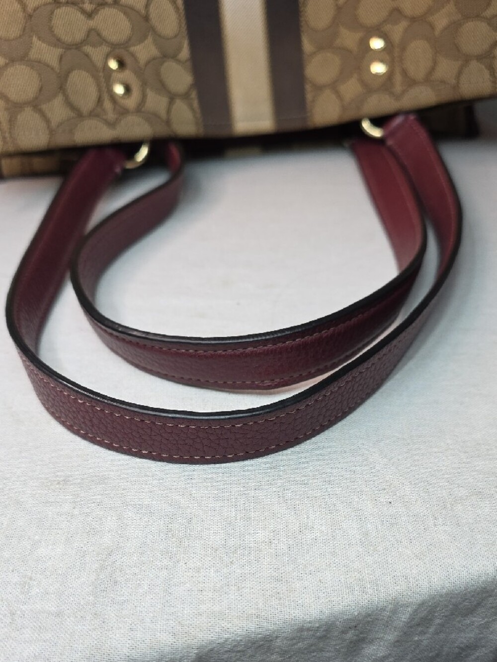 Coach Dempsey Signature Tote with Orange Medallion and Burgundy Trim - Picture 11 of 11